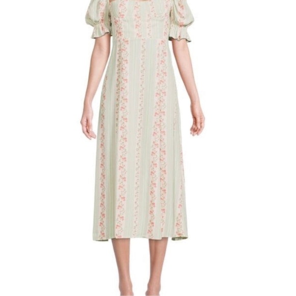 NWT WeWoreWhat Rosewood Victorian Floral Striped Puff Sleeve Midi Dress size 10 - Picture 2 of 10